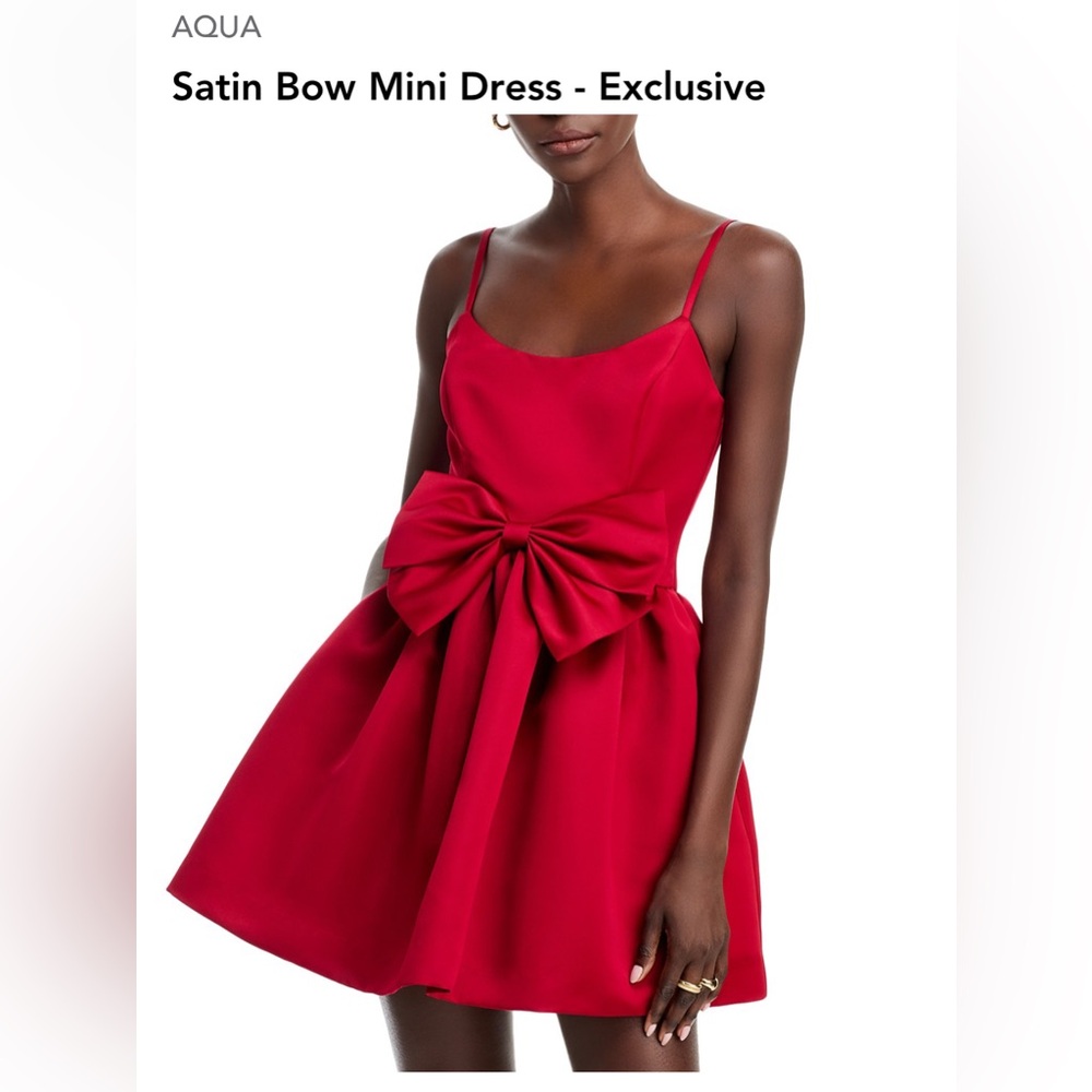 Aqua - Satin Bow Mini Dress, size small, red